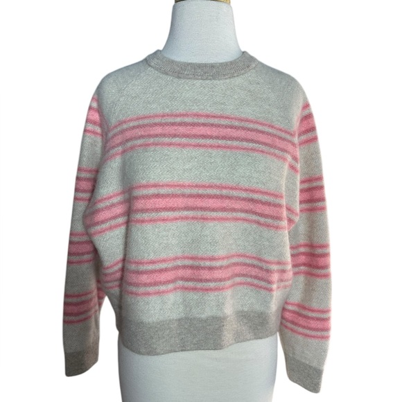 White + Warren 100% Cashmere Striped Pink and Gray Women's Sweater - Picture 1 of 9